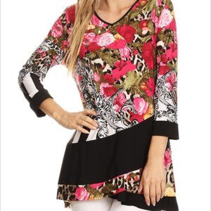 Floral Print Top with Crossover Detail